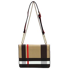 Stylish Tartan Plaid Check Flap Crossbody Bag