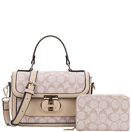 2- in-1 Oval Twist Lock Monogram Satchel Set