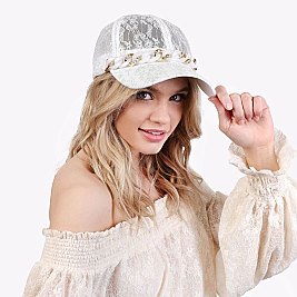Elegant Lace CAP with CUBAN LINK CHAIN Accent