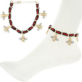 CRYSTAL TRENDY BEE CHARM STRIPPED CHAIN ANKLET