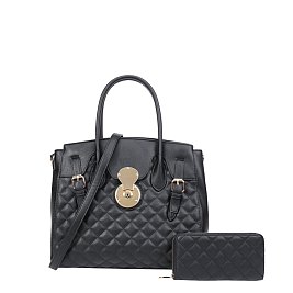 black quilted bag with wallet
