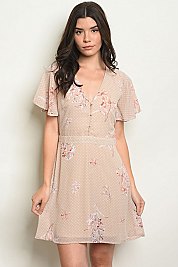 Short Sleeve V-neck Tie Front Floral - Pack of 6 Pieces