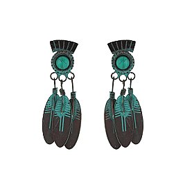 Fashionable Handmade Turquoise Feather Drop Earrings SLE1762