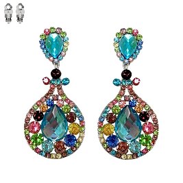 Large 3.5"  GEM STONE CATHEDRAL WINDOW CLIP EARRINGS