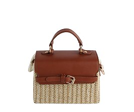 Straw Buckle Flap Crossbody Satchel