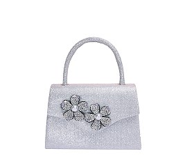 Glitter Rhinestone Flower Flap Clutch