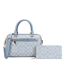2-IN-1 OVAL PRINTED DUFFLE BOSTON BAG WITH WALLET SET