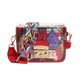 2-in-1 Small Size Clear Shoulder Bag With Colorful Wide Strap