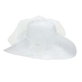SATIN HAT With Large Mesh Floral Decor