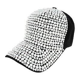 STYLISH PEARL AND RHINESTONE BASEBALL CAP