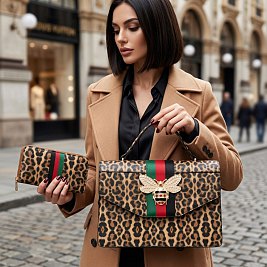Queen Bee Stripe Leopard Satchel Set