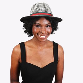 Rhinestone Fedora Hat With Stripe - Trendy Stripe