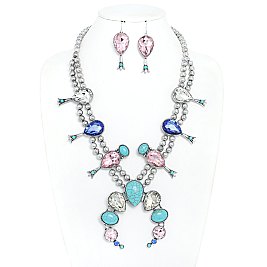 WESTERN CRYSTAL SQUASH BLOSSOM NECKLACE EARRING SET