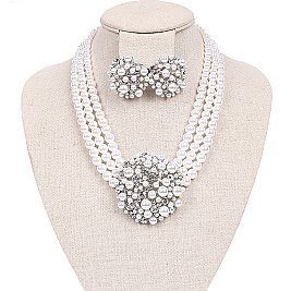 Brooch Multi Strand PEARL CLUSTER NK/ER SET