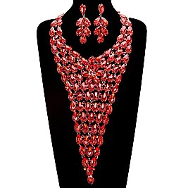 METAL STONE V LINE NECKLACE SET
