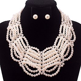 Stylish Beaded Pearl Collar Necklace Set