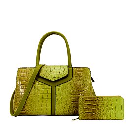 2 in 1 Crocodile Boston Satchel Wallet Set