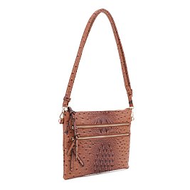 Ostrich Multi Zip Pocket Crossbody Bag
