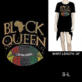 FASHIONABLE BLACK QUEEN RHINESTONE Short-Sleeved SHIRT
