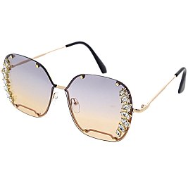 Pack of 12 Stylish Leaf Accented Rectangular Sunglasses