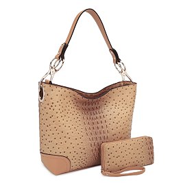 2-in-1 Ostrich Croc Bucket Bag