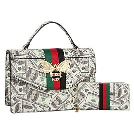 Queen Bee Stripe Lucky 100 Dollar Flap 2-in-1 Satchel
