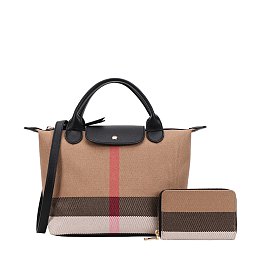 2-in-1 Plaid Luxury Top Handle Satchel Handbag Set