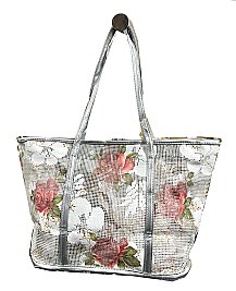 Transparent Clear Summer Tote bag with Roses print