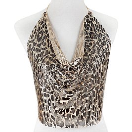 SEXY HALTER LEOPARD METAL MESH CAMISOLE TOP 15" / 30" LARGE