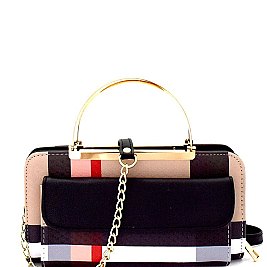 CH-BT038  Plaid Print Metal Handle Wallet Compartment Cross Body