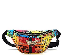 Multi Graffiti Bee Charm Fanny Pack - Waist Bag