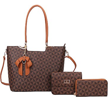 3 in 1 Monogram Tasseled Handbag Wallet Set