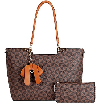3 in 1 Monogram Tasseled Handbag Wallet Set