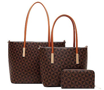 3IN1 FASHION CHECKERED DESIGN SHOPPER BAG WITH MATCHING BAG AND WALLET