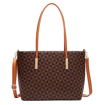 3IN1 FASHION CHECKERED DESIGN SHOPPER BAG WITH MATCHING BAG AND WALLET