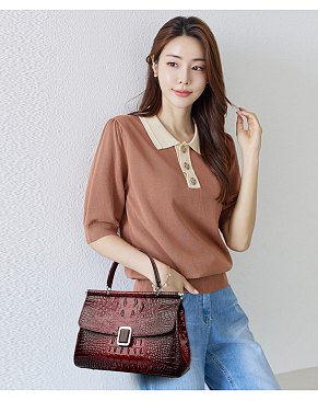 Quality Crocodile Medium Size Buckled Satchel