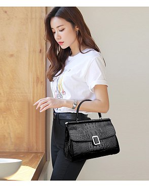 Quality Crocodile Medium Size Buckled Satchel