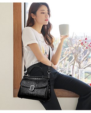 Quality Crocodile Medium Size Buckled Satchel