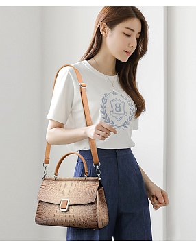 Quality Crocodile Medium Size Buckled Satchel