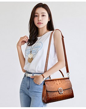 Quality Crocodile Medium Size Buckled Satchel