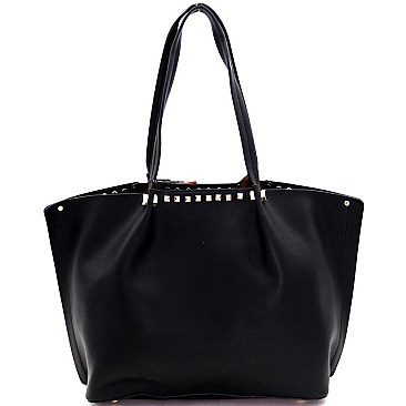 Leopard Print Stud Accent 2 in 1 Shopper Tote