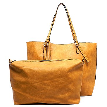 2 in 1 Textured Faux-leather Tote