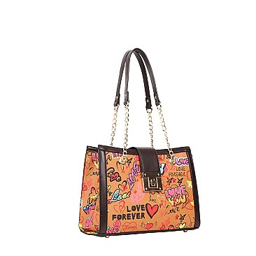 3 in 1 Graffiti HEART - LOVE Print Shoulder Set