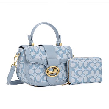 2-in-1 Oval Print Satchel Set + Wallet