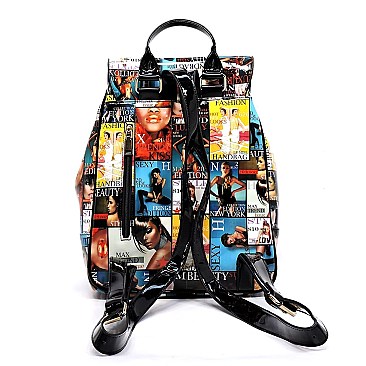 Collage Magazine Cover Backpack & Wallet Set