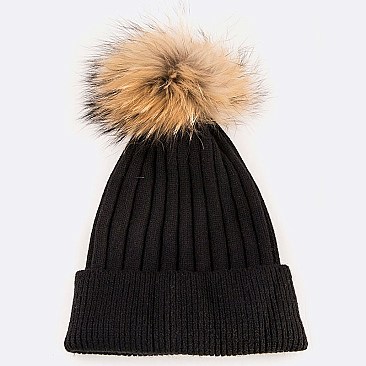 Raccoon Fur PomPom Wool Blend Beanie LA-EXP1009