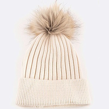 Raccoon Fur PomPom Wool Blend Beanie LA-EXP1009