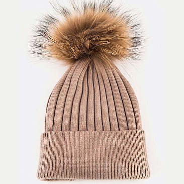 Raccoon Fur PomPom Wool Blend Beanie LA-EXP1009