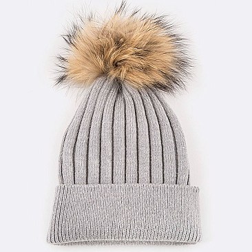 Raccoon Fur PomPom Wool Blend Beanie LA-EXP1009
