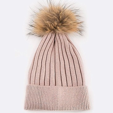 Raccoon Fur PomPom Wool Blend Beanie LA-EXP1009